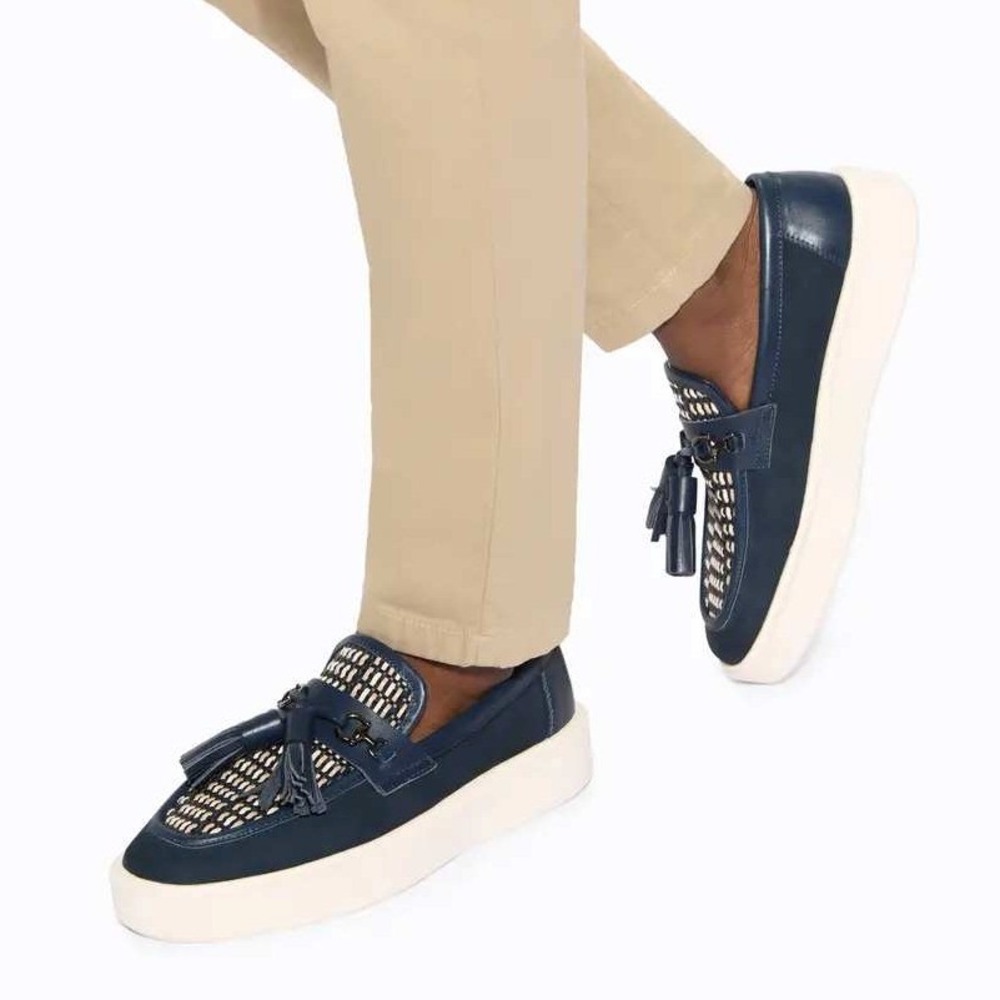 Kurt Geiger Milbank Tassel Loafer Navy Leather Tassels Weave Size 45 US 12